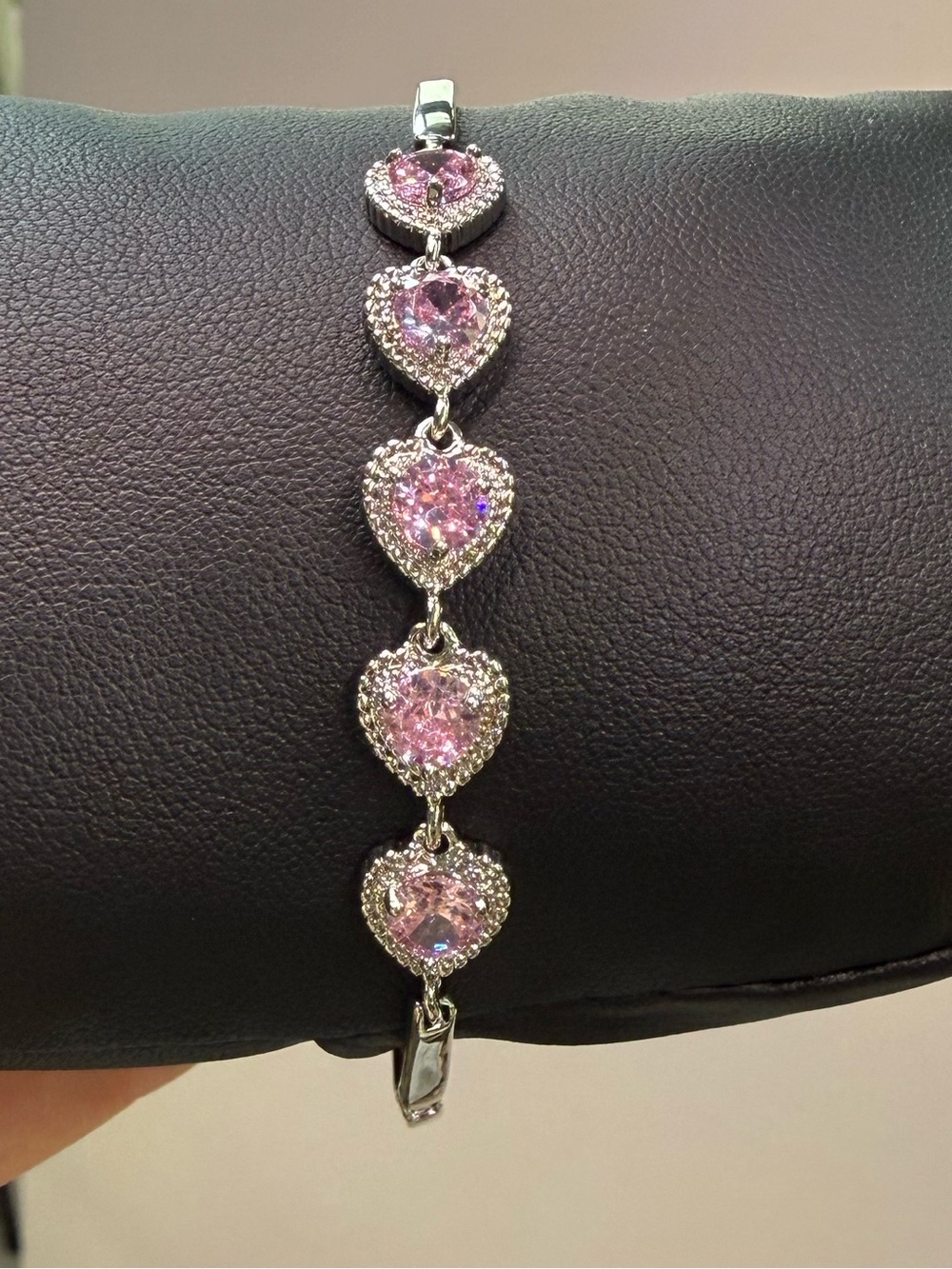 18k GP Pink Heart Crystals Bracelet
